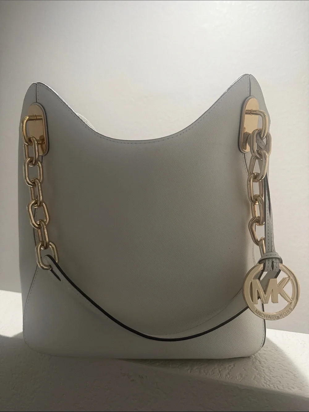 Michael Kors Cream Saffiano Hobo with Gold Chain Accents